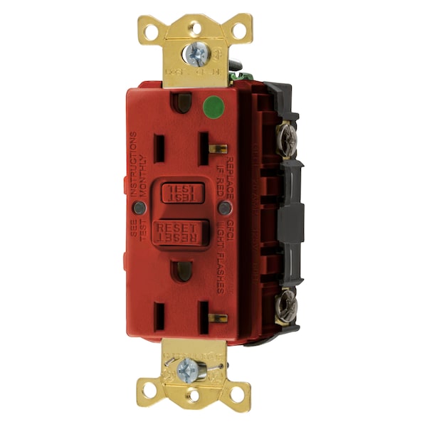 Heavy Duty Hospital Grade AUTOGUARD Self-Test GFCI Receptacle (Assembled In USA), 20A, Red